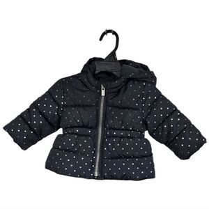Old Navy Baby Girl 3-6M Silver Dot Fleece Lined Hooded Puffer Jacket Winter Coat
